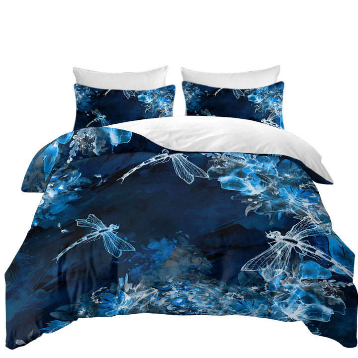 X ray Blue Flowers and Dragonflies Duvet Covers