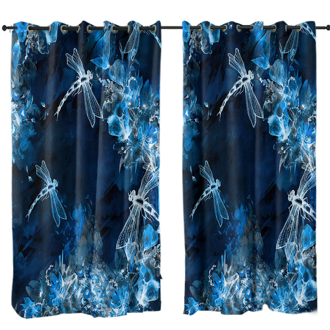 X ray Blue Flowers and Dragonflies Eyelet Curtains