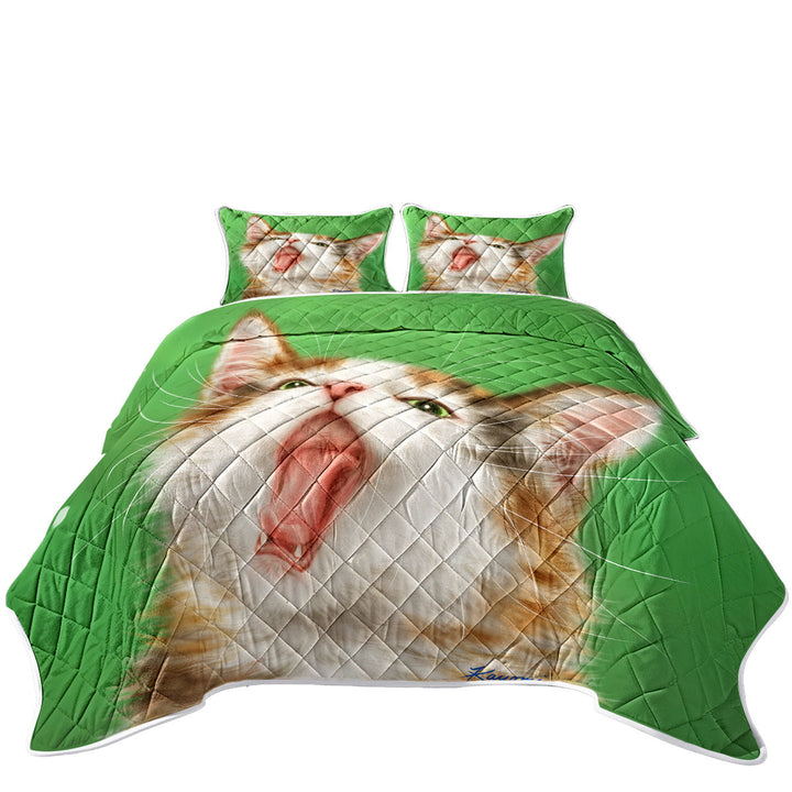 Yawning Cute Kitten Artwork Painted Cats Coverlet