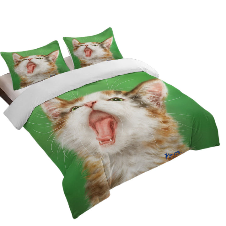 Yawning Cute Kitten Artwork Painted Cats Duvet Covers