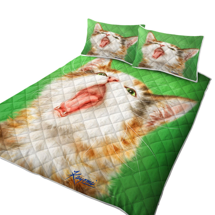 Yawning Cute Kitten Artwork Painted Cats Quilts