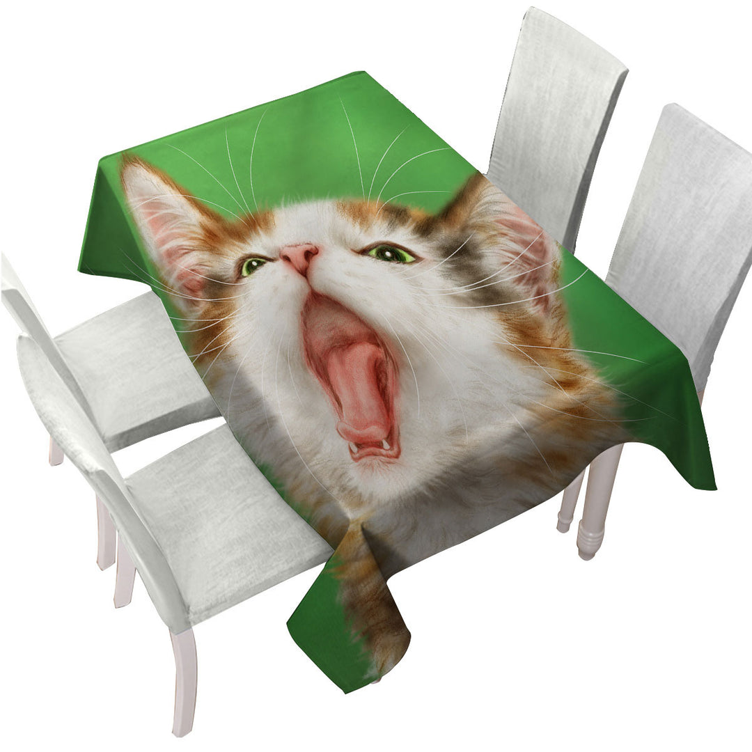 Yawning Cute Kitten Artwork Painted Cats Tablecloth