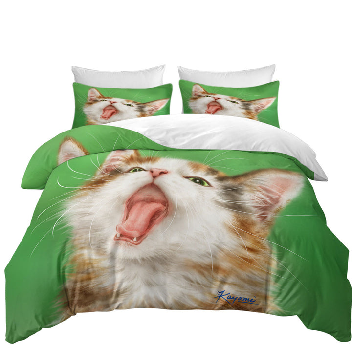 Yawning Cute Kitten Artwork Painted Cats full Size Duvet Cover