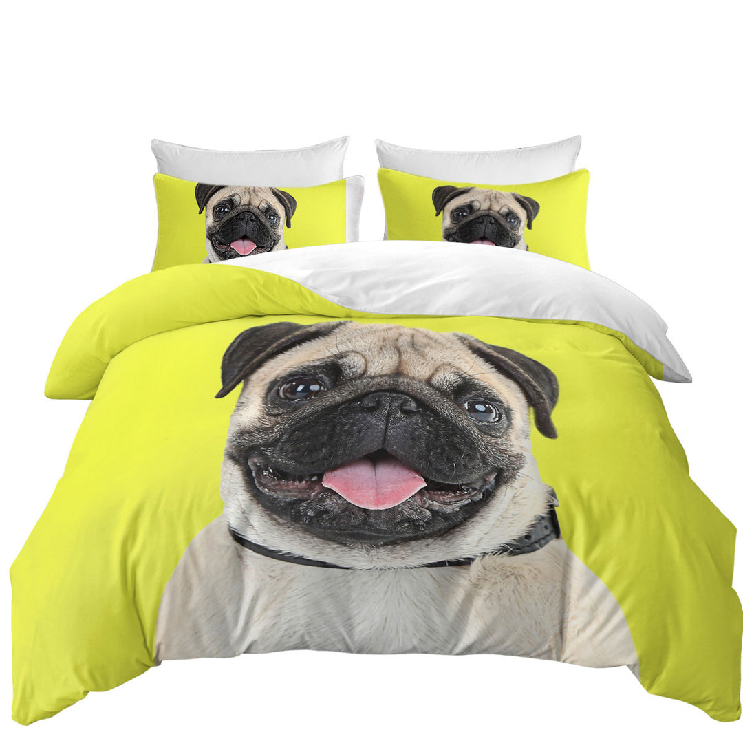 Yellow Background Cute Pug Dog Duvet Cover Queen