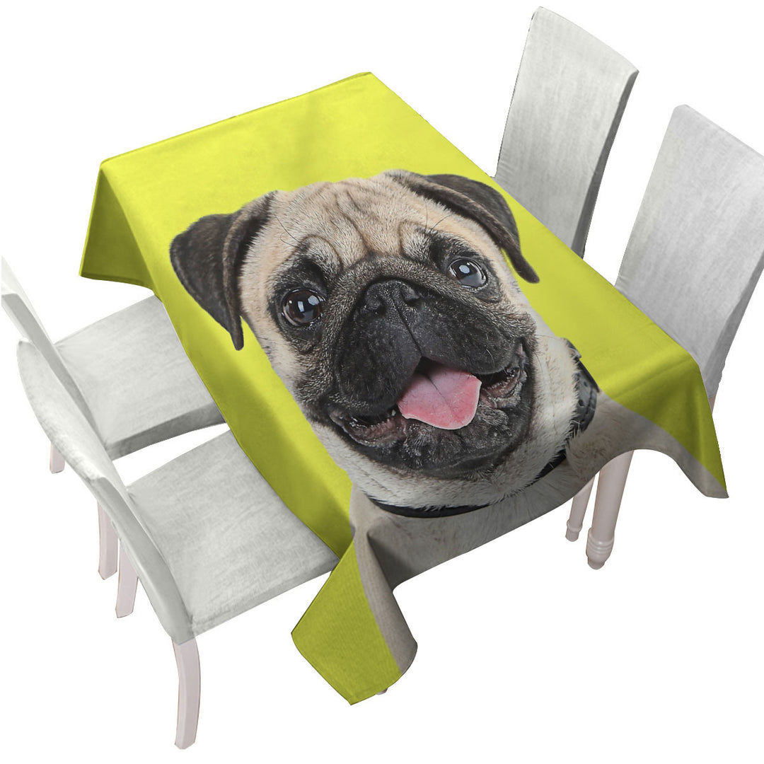 Yellow Background Cute Pug Dog Tablecloths