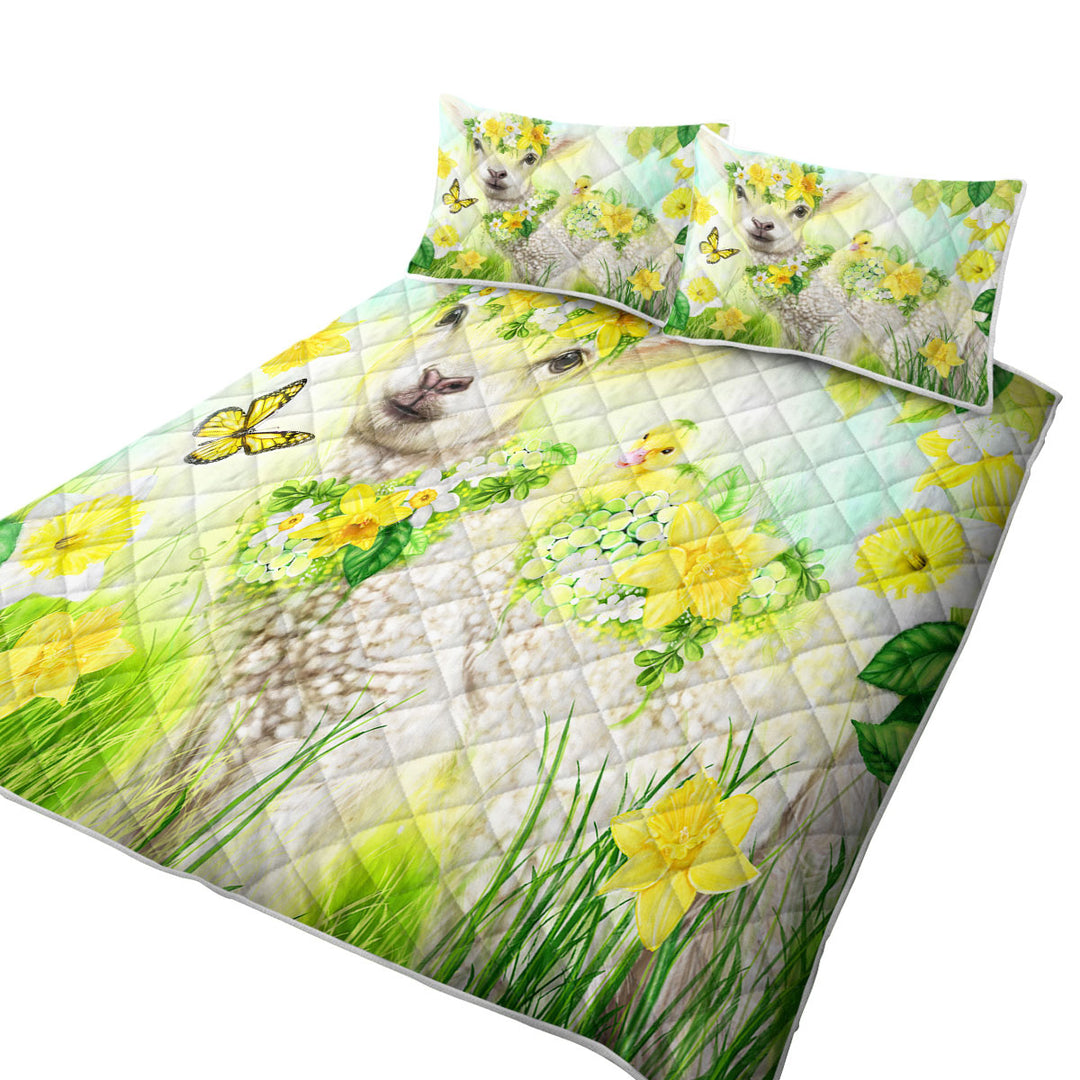 Yellow Spring Sweet Daffodil Lamb California King Quilt Sets