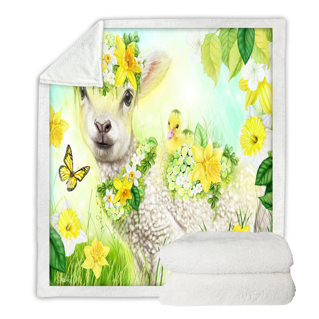 Yellow Spring Sweet Daffodil Lamb Sherpa Blanket