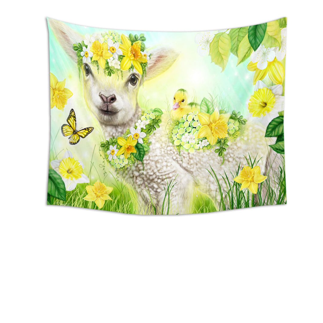 Yellow Spring Sweet Daffodil Lamb Tapestry