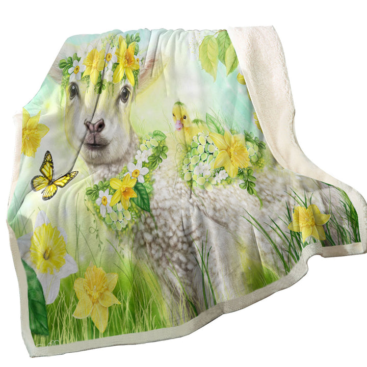 Yellow Spring Sweet Daffodil Lamb Throw Blanket