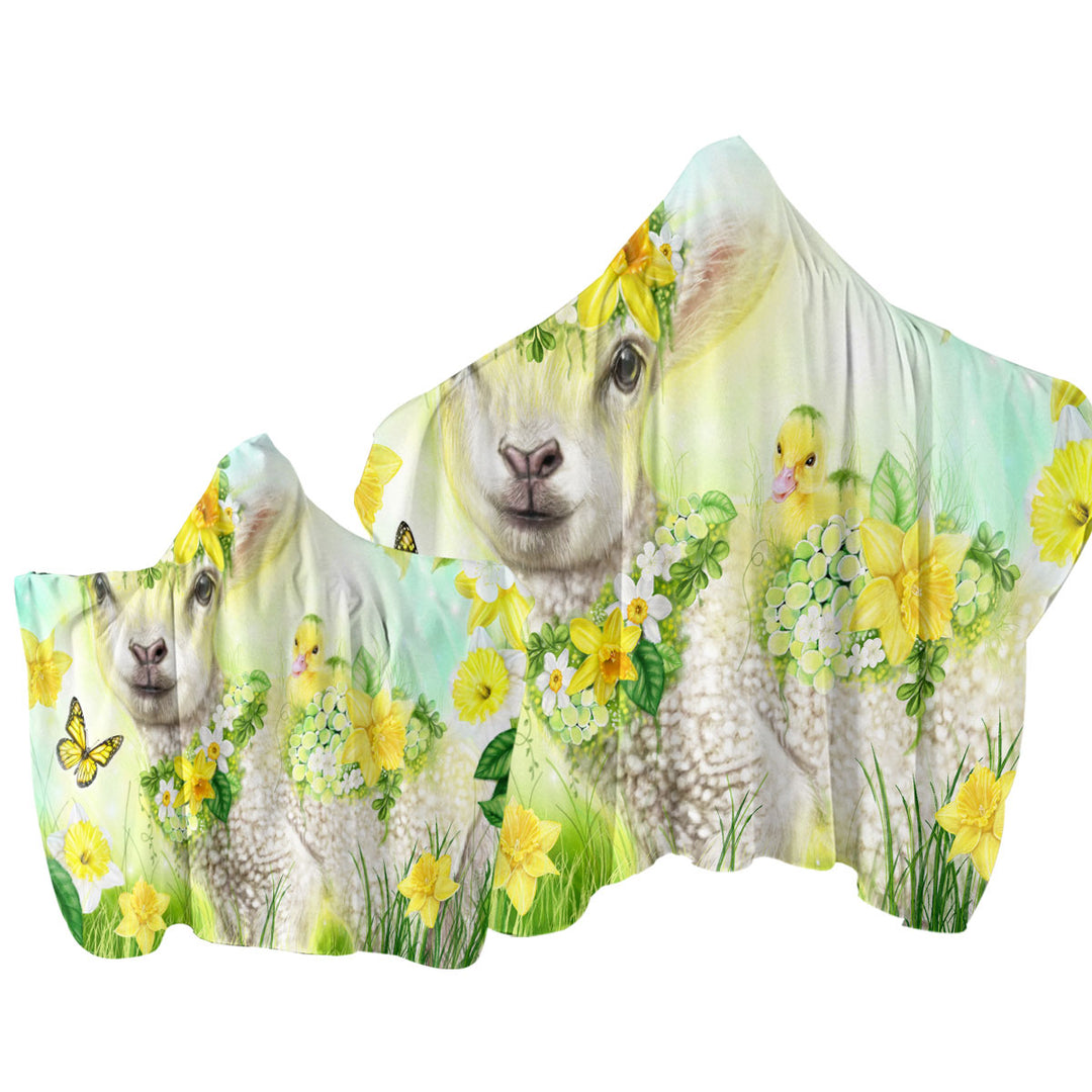 Yellow Spring Sweet Daffodil Lamb Towel Hoodie