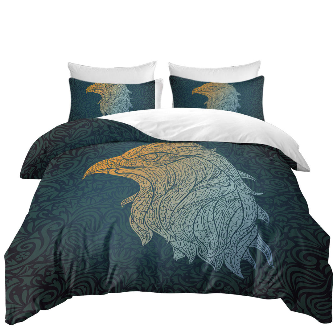 Yellow to Blue Eagle Head Coverlet