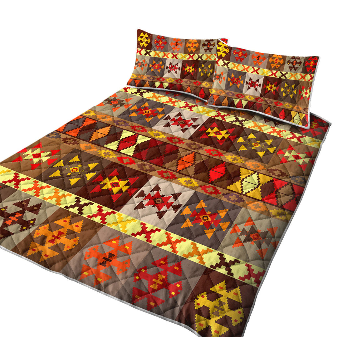 Yellow to Red Aztec Pattern King Size Quilt