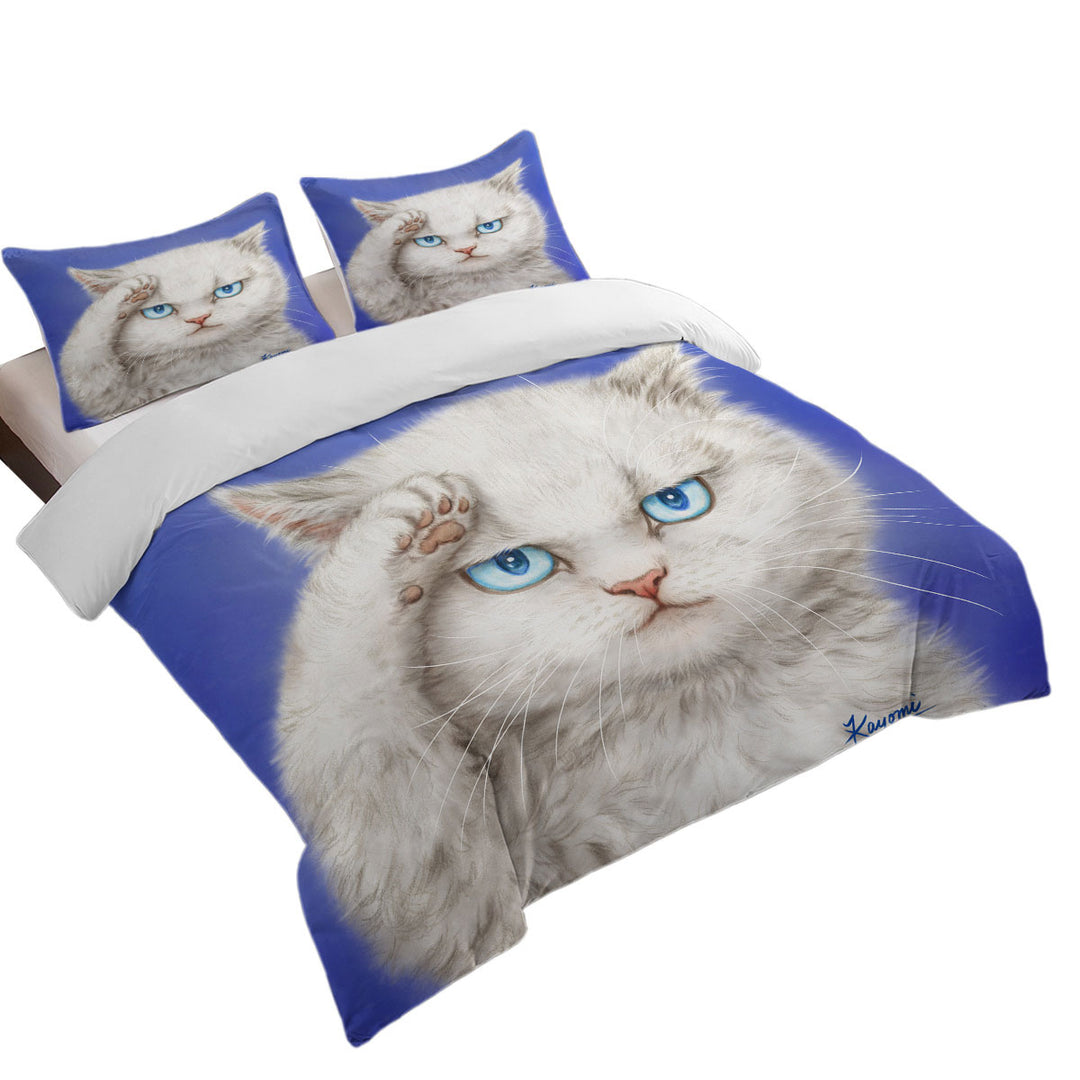 Yes Sir_ Funny Cats Drawings Obedient Kitten Queen Size Duvet Cover