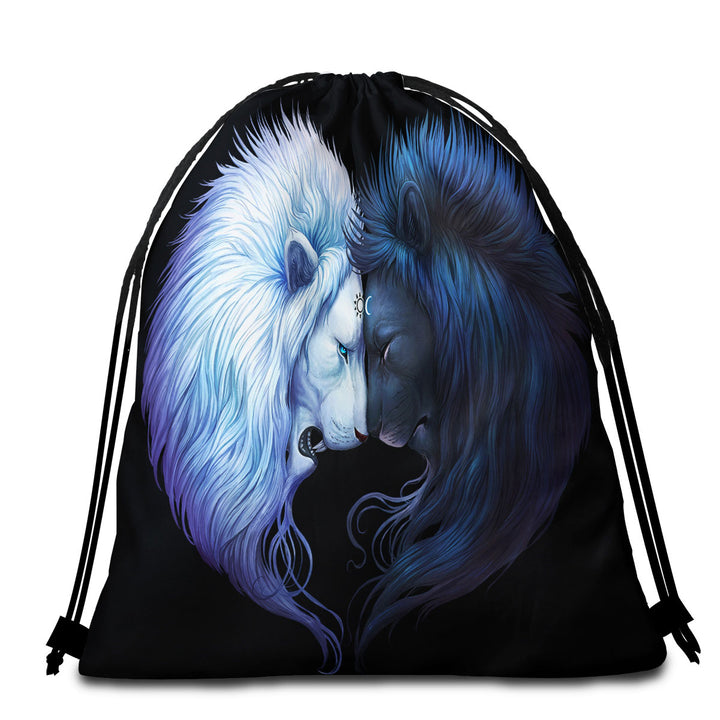 Yin Yang Beach Towel Bags Brotherhood Black White Lions