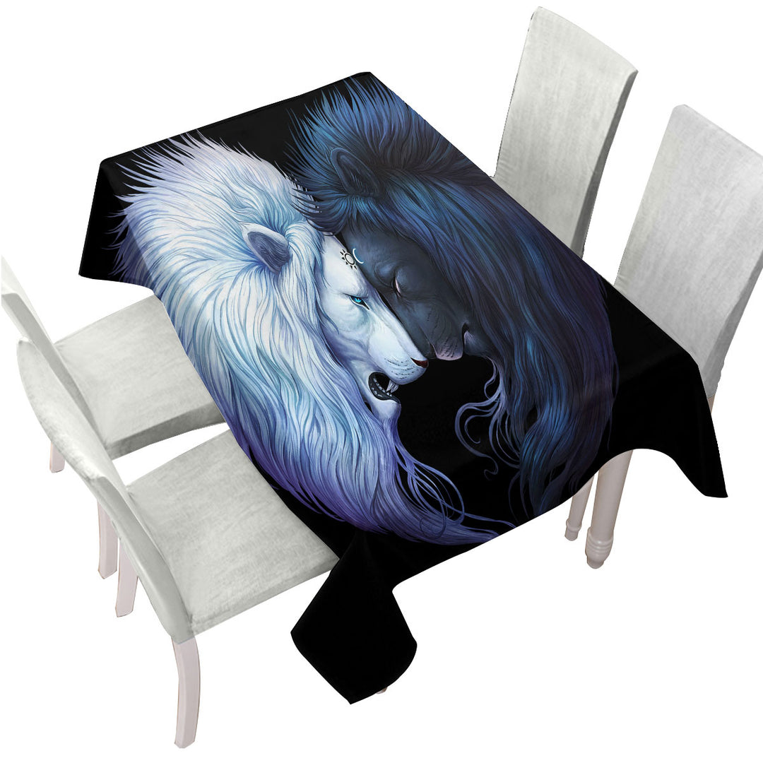 Yin Yang Brotherhood Black White Lions Table Cover