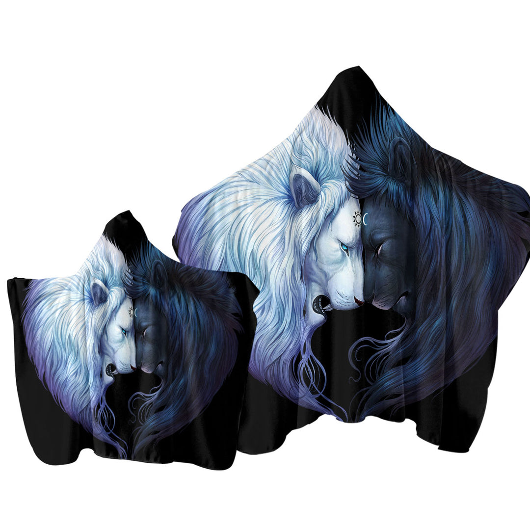 Yin Yang Brotherhood Black White Lions Towel Hoodie