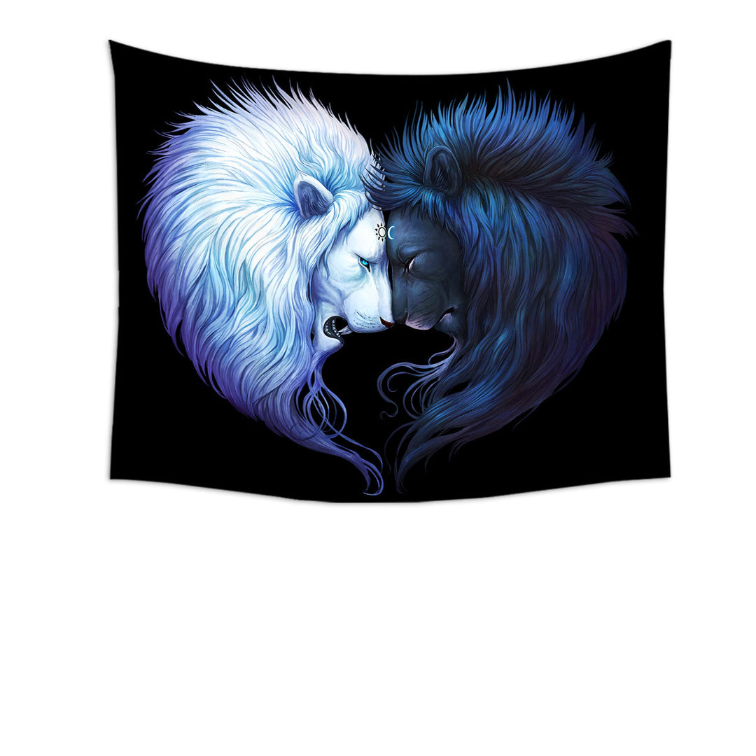 Yin Yang Wall Decor Brotherhood Black White Lions Tapestry