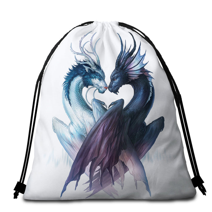 Yin and Yang Dragons Beach Towels and Bags Set