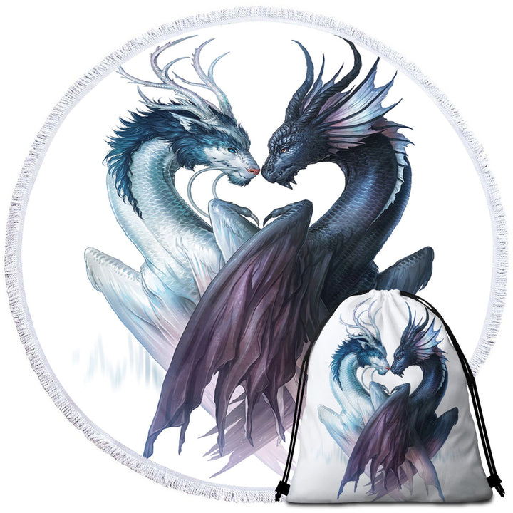 Yin and Yang Dragons Round Beach Towel