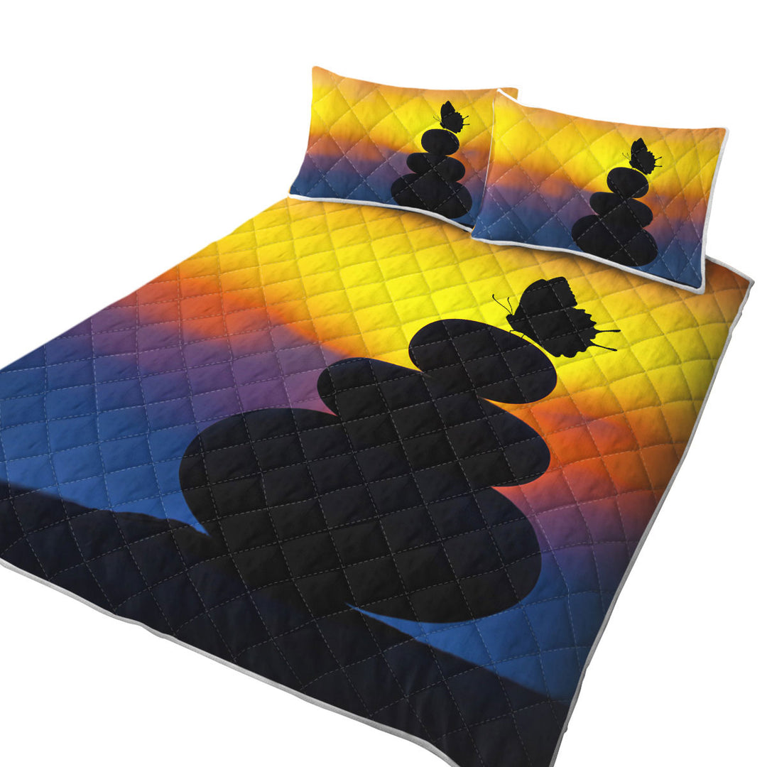 Yoga Balancing Stones and Butterfly Silhouette Coverlet