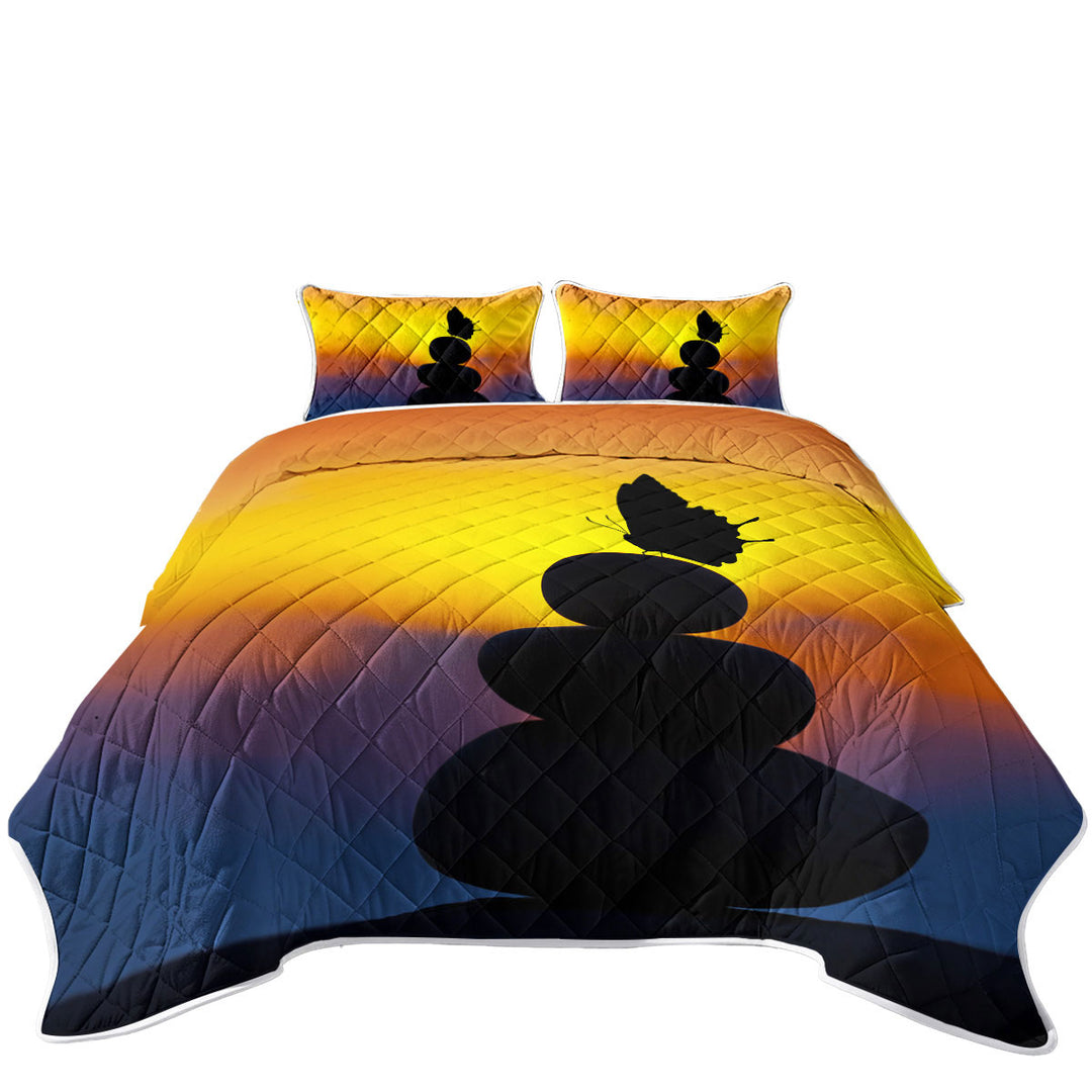 Yoga Balancing Stones and Butterfly Silhouette Coverlets