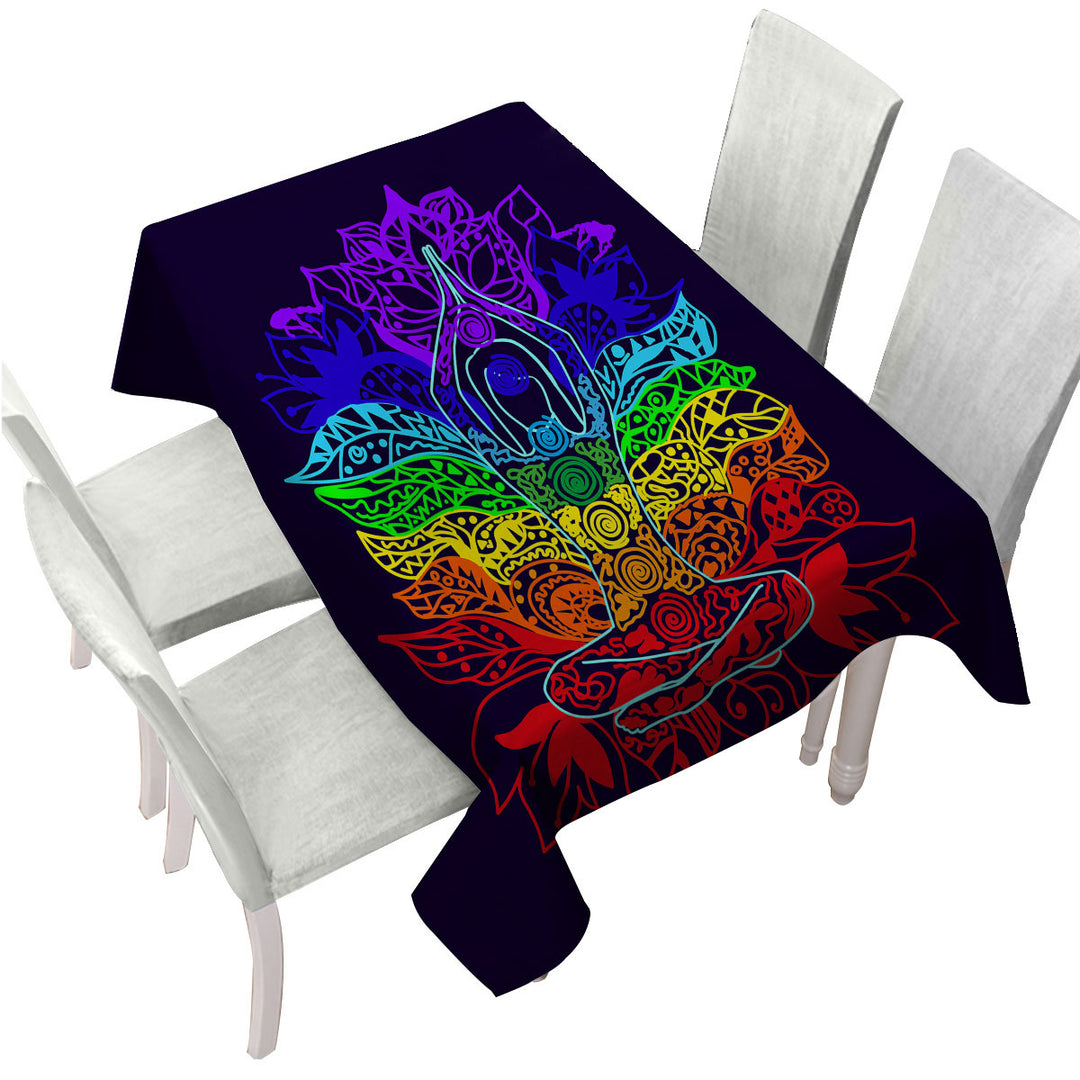 Yoga Spiritual Multi Colored Oriental Flowers Custom table Covers