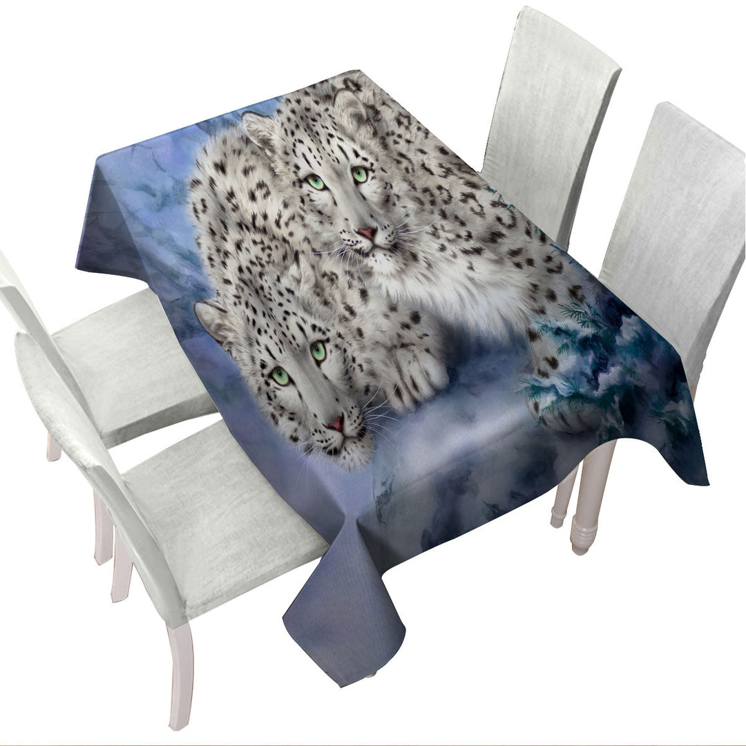 Young Explorers Snow Forest White Leopards Tablecloths