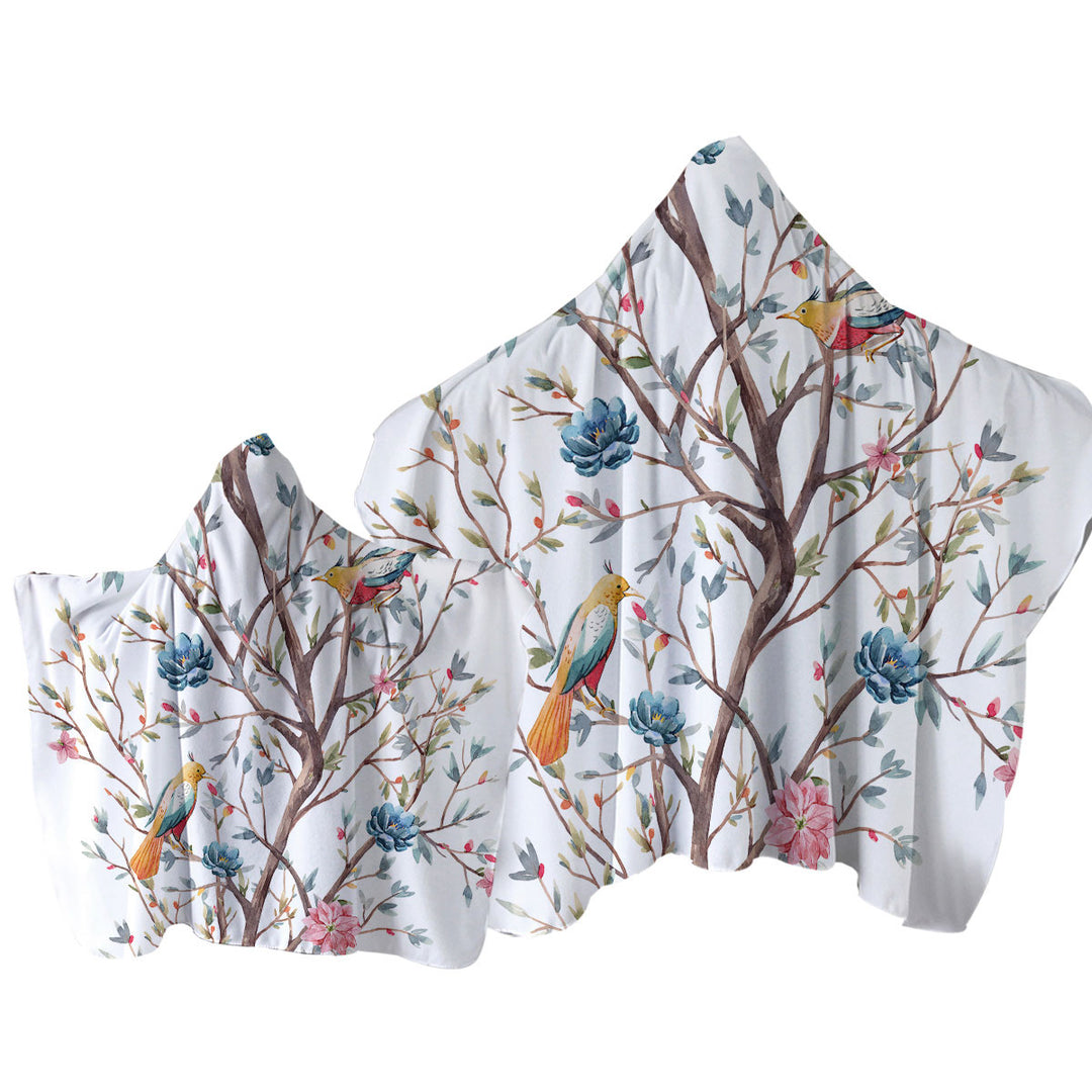 a Flowering Tree and Birds Towel Hoodie