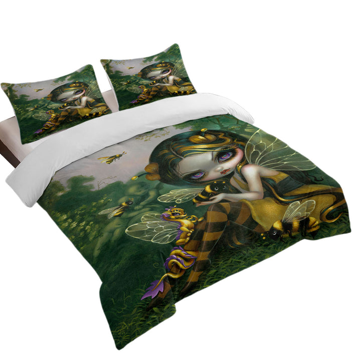 full Size Duvet Cover with Bumblebee Dragonling and Bee Fairy