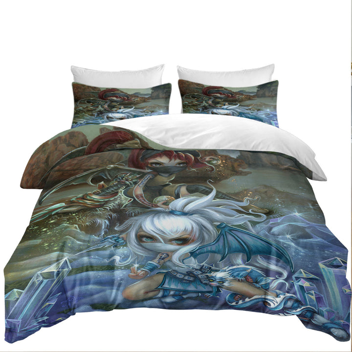 full Size Duvet Cover with Cool Ninja Dragonlings Stone and Ice Ninjas