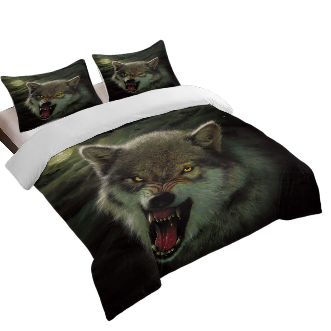 full Size Duvet Cover with Cool Wildlife Animal Art Nightbreed Moon Wolf