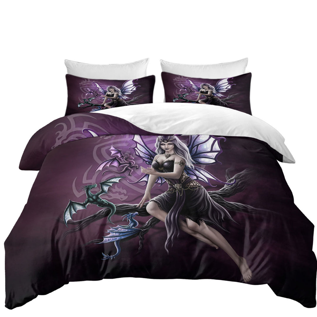 full Size Duvet Cover with Fantasy Art Butterfly Girl the Dragon Keeper