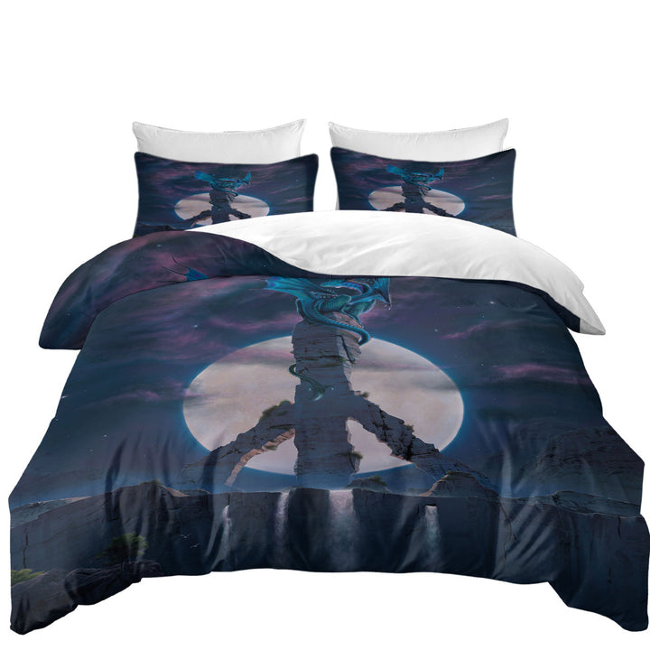 full Size Duvet Cover with Fantasy Art Moon Peace Dragon