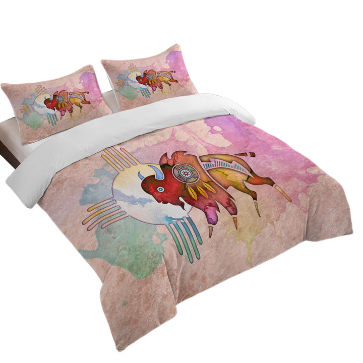 full Size Duvet Cover with Native American Animal Art Painted Buffalo