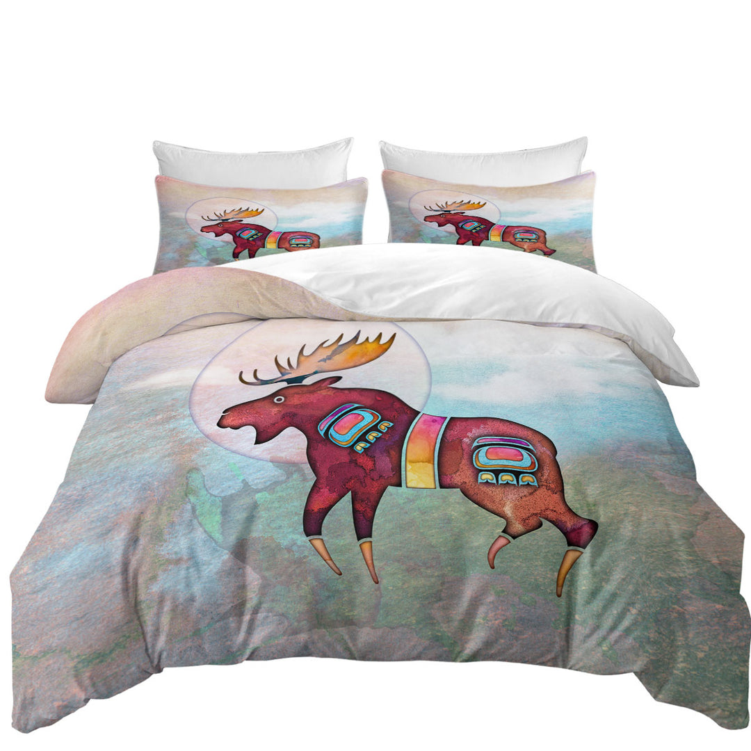 full Size Duvet Cover with Native American Animal Art Painted Moose