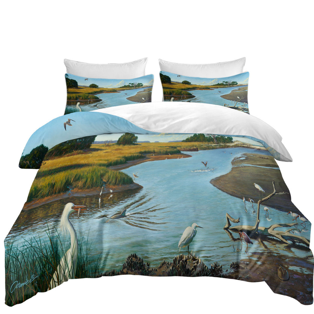 full Size Duvet Cover with Nature Lake Art Birds of Paradise