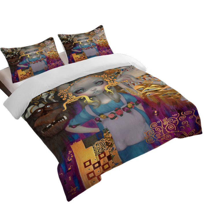 full Size Duvet Cover with Painted Fantasy Art Alice in a Klimt Dream