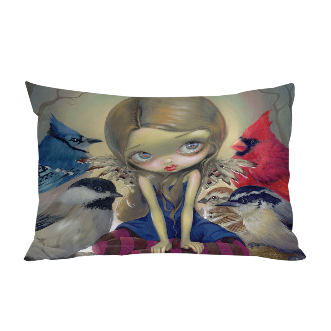 throw pillow case covers with Art Painting Backyard Birds with a Fairy Friend