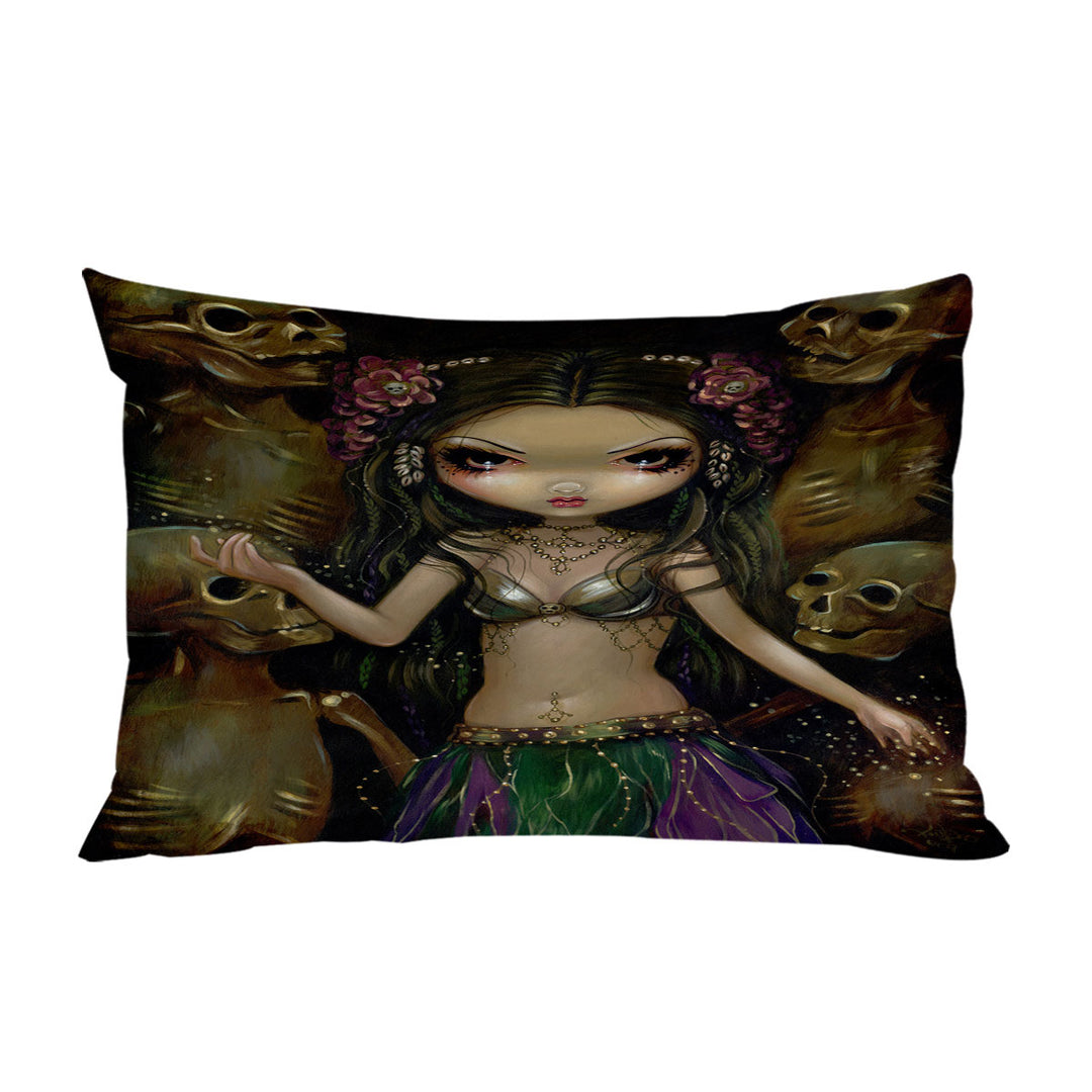 throw pillow case covers with Danse Macabre Tribal Fusion Girl and Skeletons