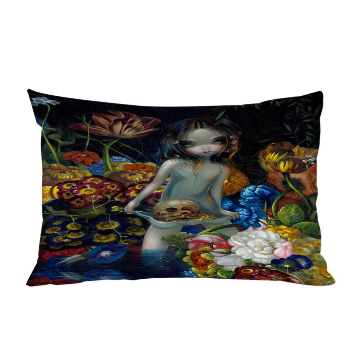 throw pillow case covers with Gothic Art The Offering Forest Nymph Girl with Skull