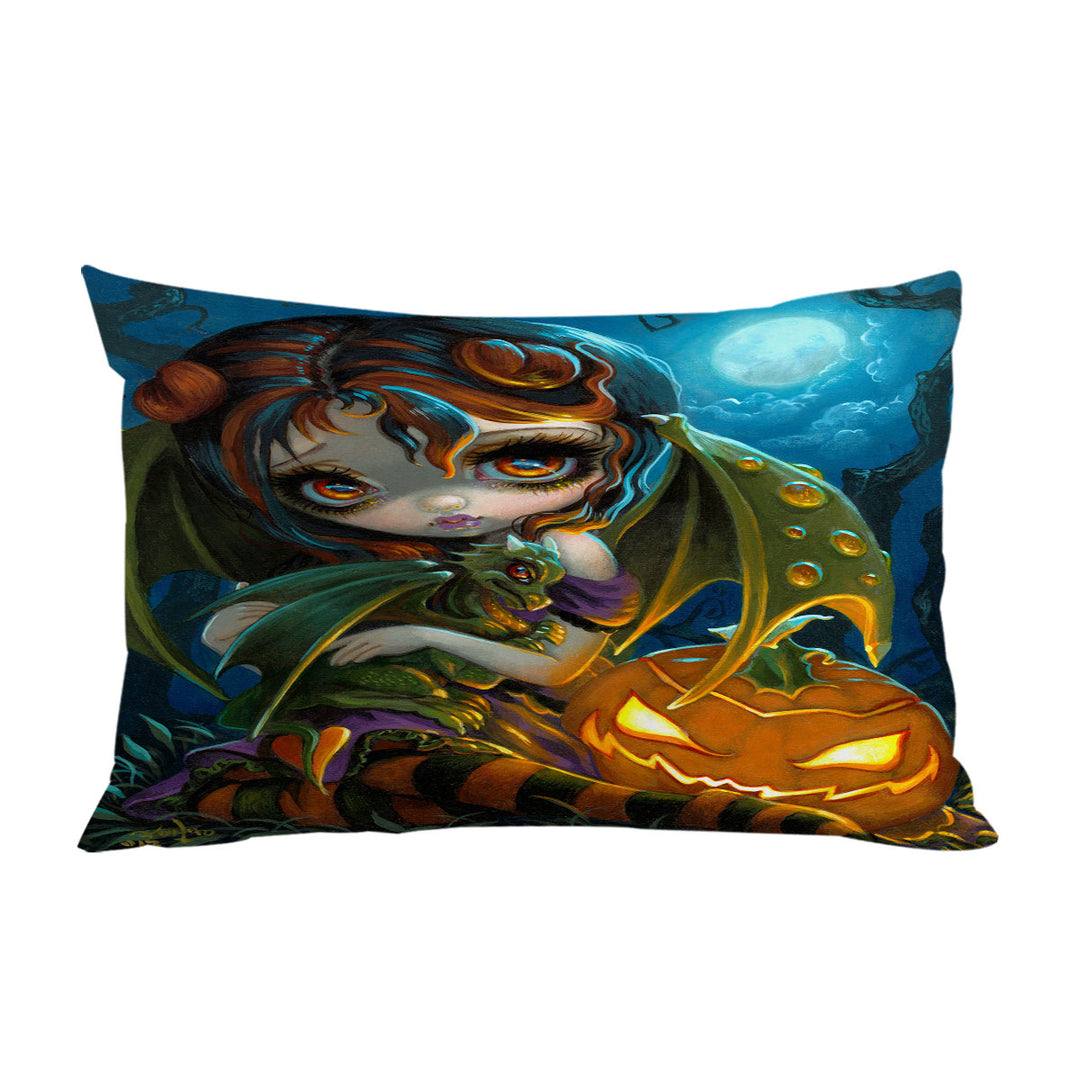 throw pillow case covers with Halloween Dragonling Scary Pumpkin and Dragon Fairy