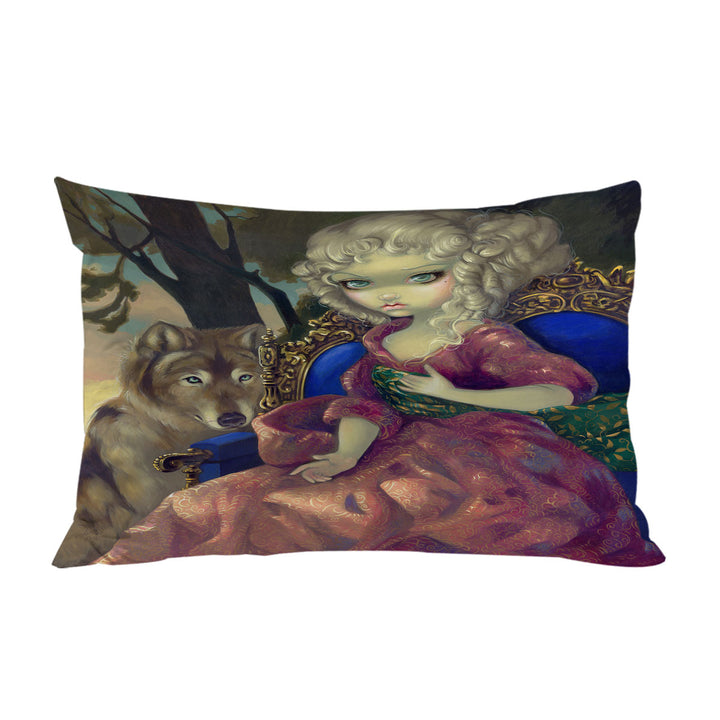 throw pillow case covers with Loup Garou Fine Art the Dawn Wolf and Beautiful Girl