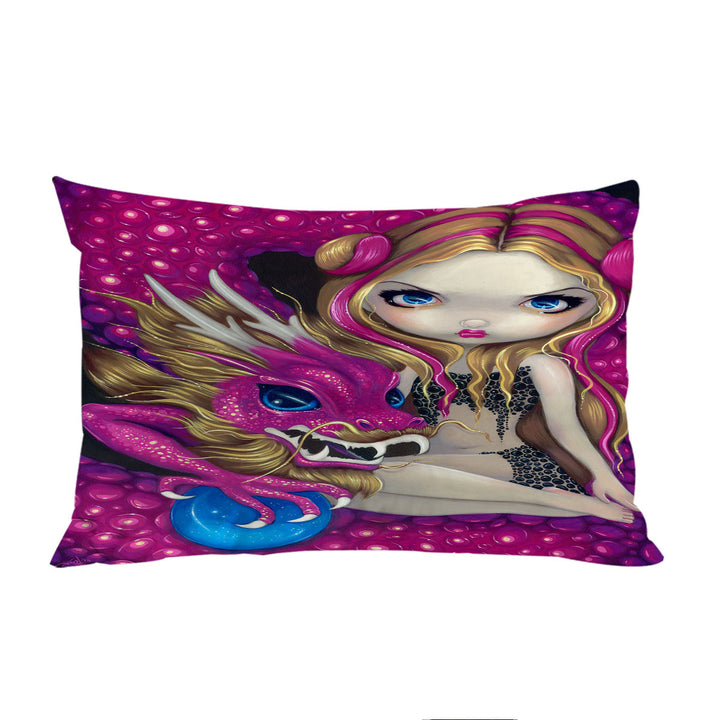 throw pillow case covers with Shimmering Pink Dragon and Beautiful Big Eyed Girl