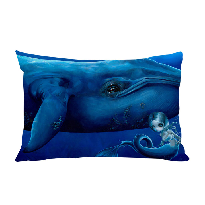 throw pillow case covers with Underwater Art Big Blue Whale and Mermaid