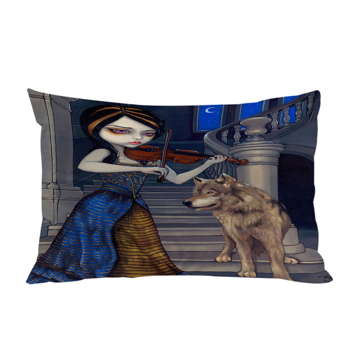 throw pillow case covers with Wolf Song Gothic Beautiful Girl Playing a Violin