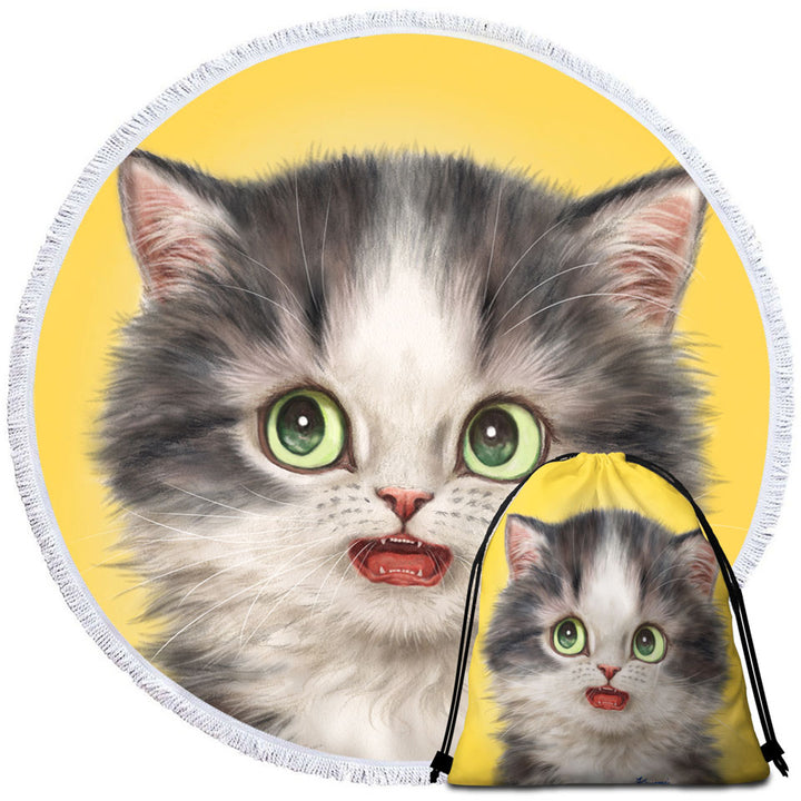 Adorable Cats Scared Grey Kitten Beach Towels