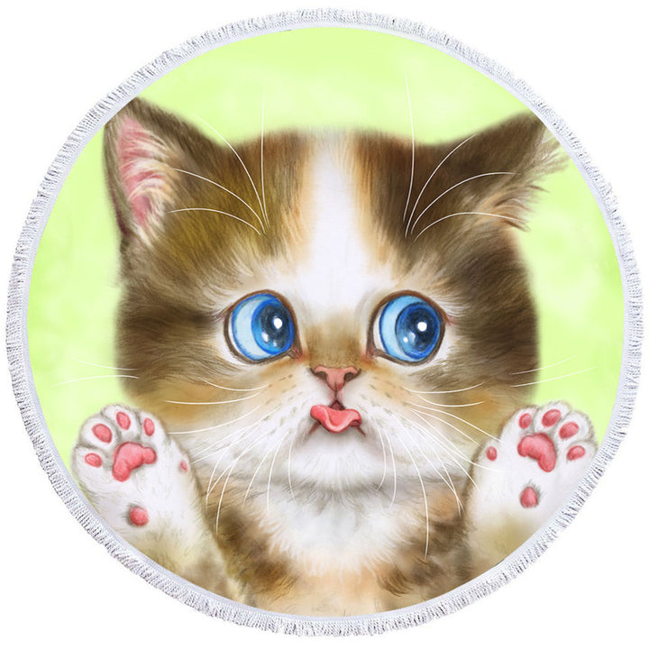 Adorable Innocent Baby Cat Circle Beach Towel for Kids