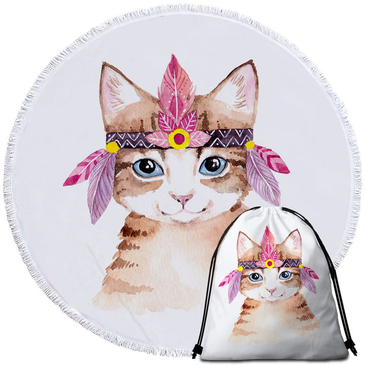 Adorable Native American Kitten Beach Towels