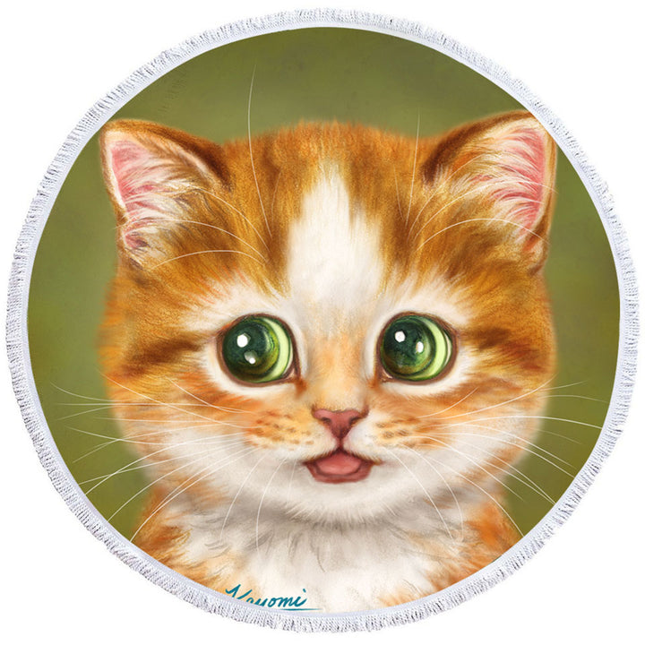 Adorable Quick Dry Beach Towel Painted Ginger kitty Cat