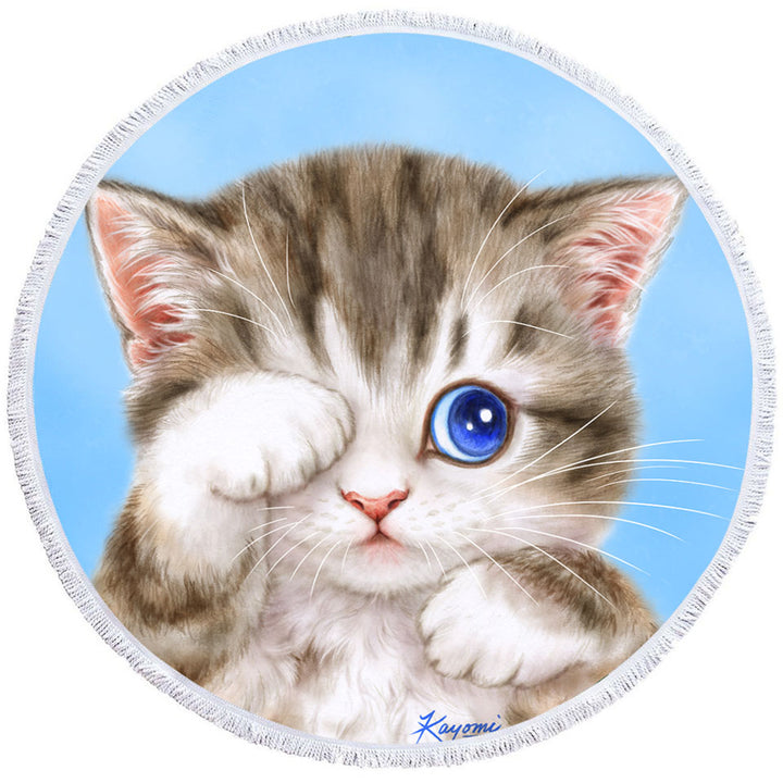 Adorable Round Beach Towel Baby Blue Eyes Kitty Cat